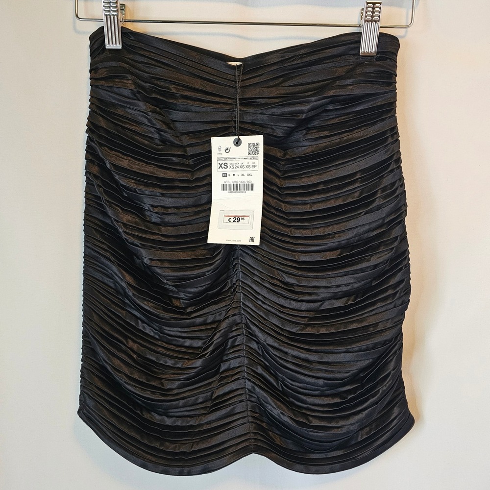 Zara Ruched Mini Skirt Women XS Black Edgy Goth Party‎ Night Out Grunge New